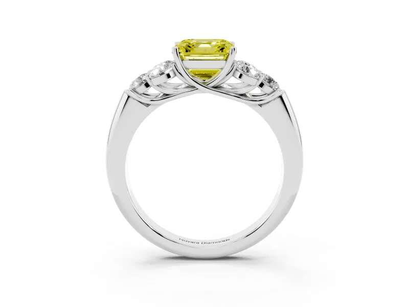 Asscher Cut Side Stone Engagement Ring Setting for a Fancy Yellow Lab-Grown Diamond | Platinum