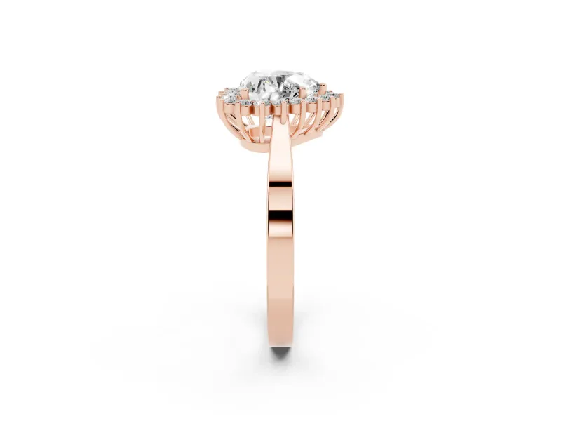 Heart Cut Diamond Halo Ring Set in Rose gold with Round Halo and Smooth Solitaire Band