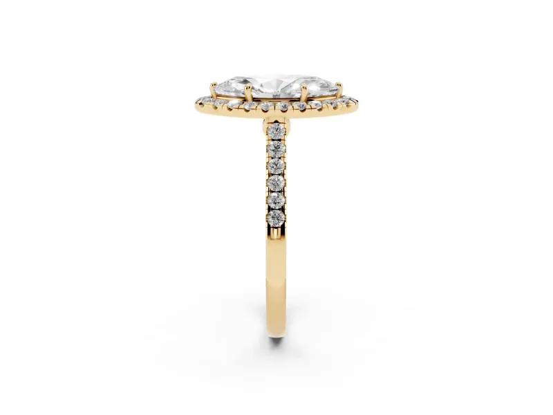 Marquise Halo Engagement Ring Setting | Pave Shoulders | Yellow Gold