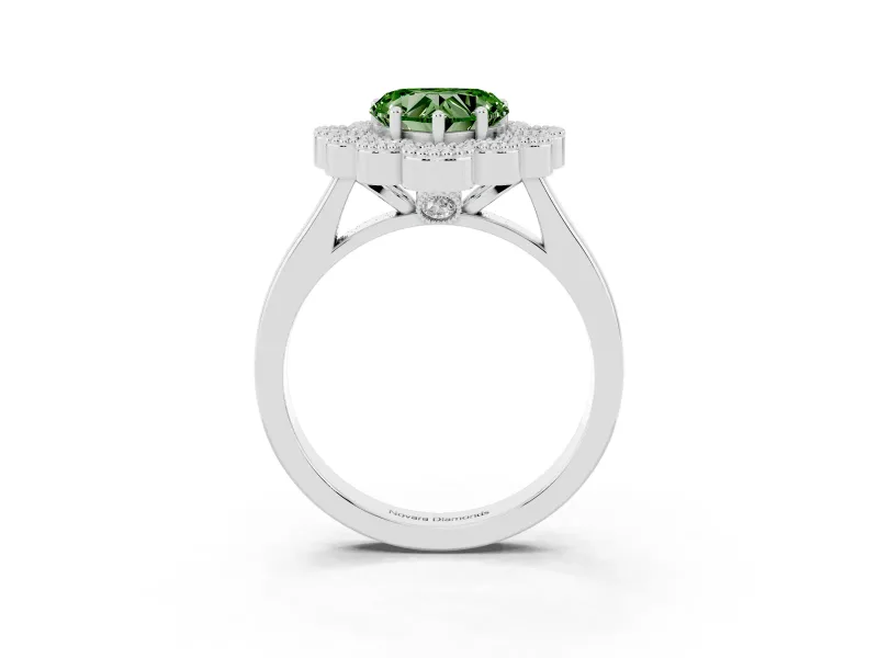 Heart-Shaped Milgrain Cluster Halo Engagement Ring Setting for a Fancy Green Lab-Grown Diamond | Plain Band | White Gold