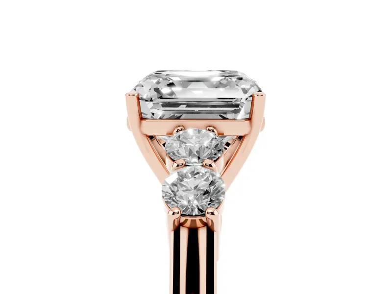 Asscher Cut Close Set Five Stone Engagement Ring Setting | Rose Gold