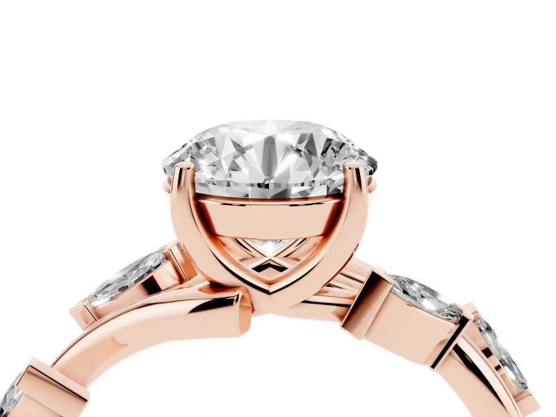 Round Twisted Vine Engagement Ring Setting | Marquise Side Stones | Rose Gold