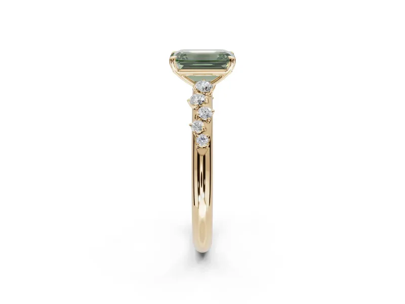 Emerald Cut Graduated Solitaire Engagement Ring Setting for a Fancy Green Lab-Grown Diamond | Yellow Gold