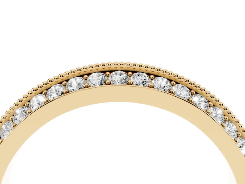 Round Diamond Double Row Pavé Band Set in Yellow gold with Shared Prong Setting