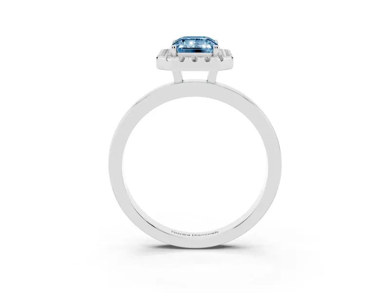 Emerald Cut Thin Halo Engagement Ring Setting for a Fancy Blue Lab-Grown Diamond | Plain Polished Band | Platinum