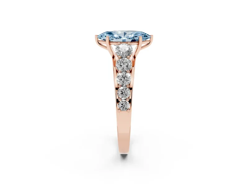 Marquise Graduated Side Stone Engagement Ring Setting for a Fancy Blue Lab-Grown Diamond | Flat Top Band | Rose Gold