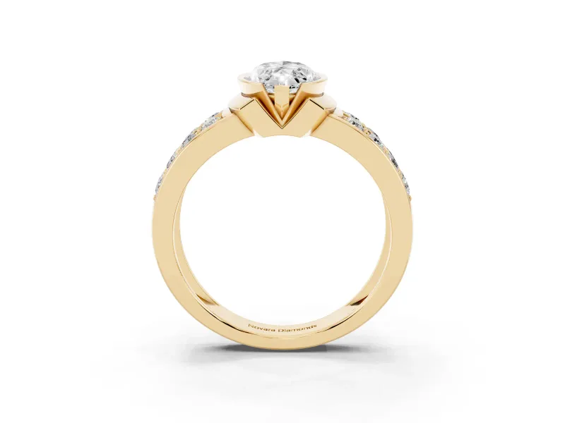 Marquise Half Bezel Engagement Ring Setting | Double Row Channel Band | Yellow Gold