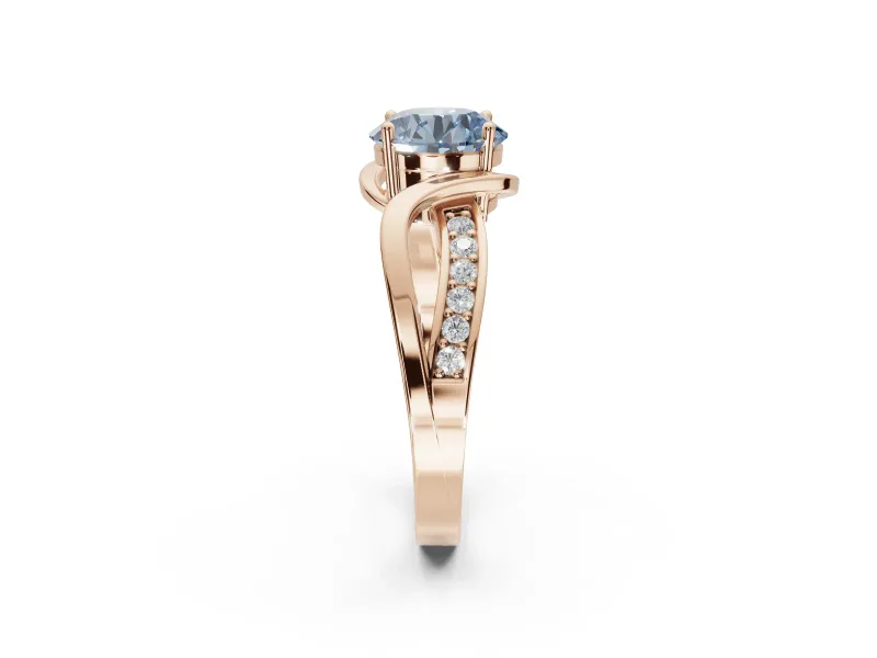 Round Bypass Solitaire Engagement Ring Setting for a Fancy Blue Lab-Grown Diamond | Pavé and Plain Strands | Rose Gold