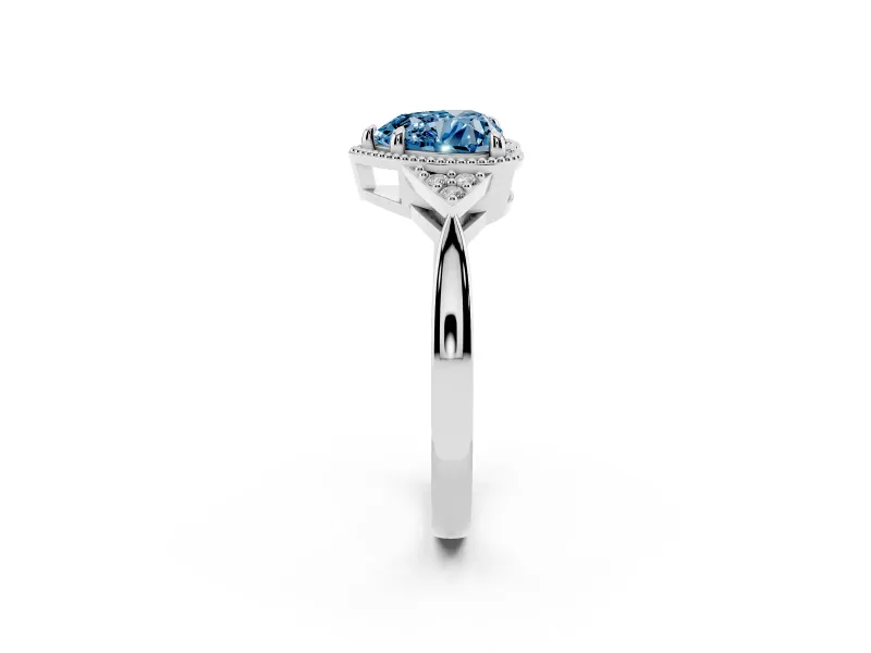 Heart-Shaped Milgrain Engagement Ring Setting for a Fancy Blue Lab-Grown Diamond | Sterling Silver