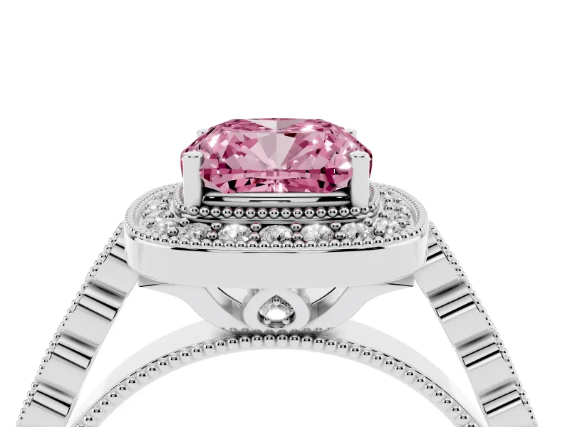 Cushion Cut Graduated Milgrain Halo Engagement Ring Setting for a Fancy Pink Lab-Grown Diamond | Platinum