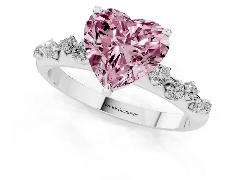 Fancy Pink Heart Cut Diamond Cluster Solitaire Ring Set in Silver with Prong Setting