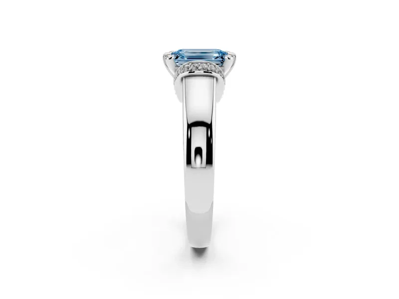 Emerald Cut Pavé Collar Engagement Ring Setting for a Fancy Blue Lab-Grown Diamond | Sterling Silver