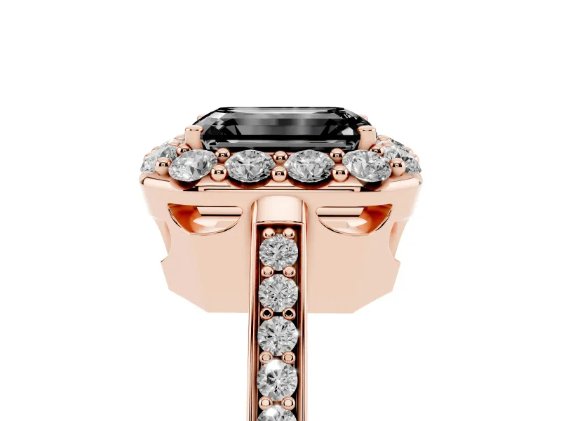 Emerald Cut Floral Halo Engagement Ring Setting for a Black Center | Large Round Accents | Rose Gold