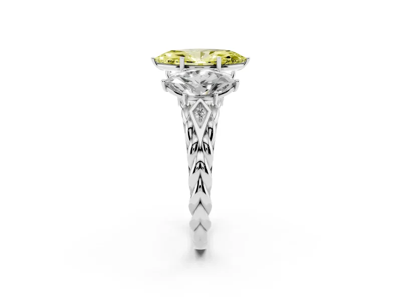 Marquise Three Stone Engagement Ring Setting for a Fancy Yellow Lab-Grown Diamond | Braided Band | Platinum