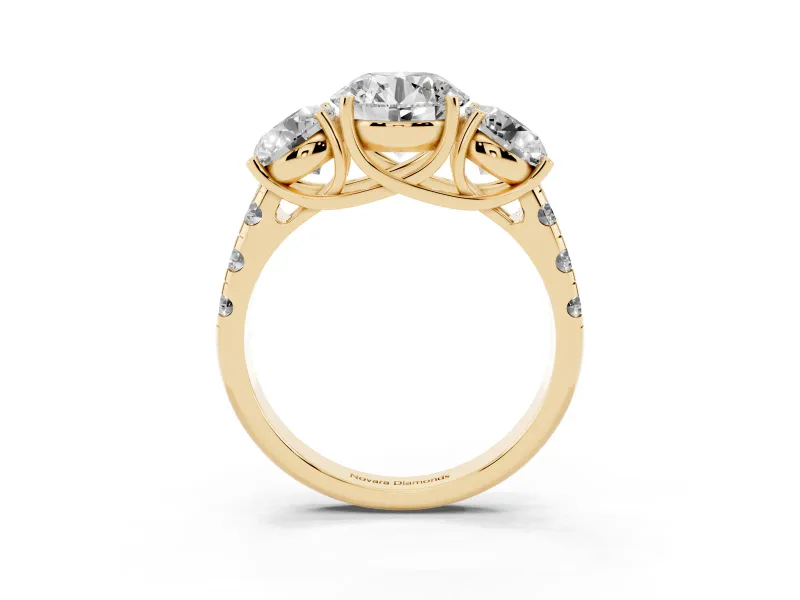 Round Three Stone Engagement Ring Setting | Accented Shoulders | Yellow Gold