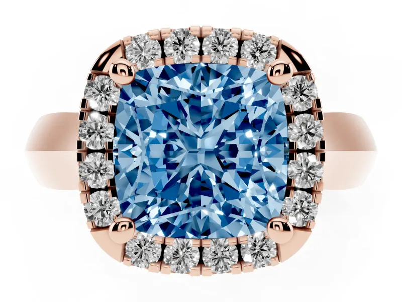 Cushion Cut Halo Engagement Ring Setting for a Fancy Blue Lab-Grown Diamond | Square Profile Band | Rose Gold