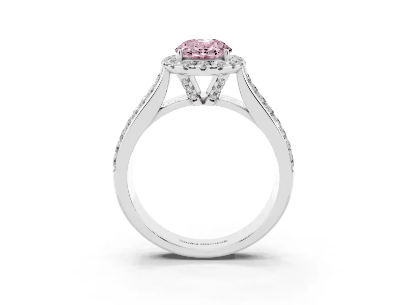 Oval Pavé Engagement Ring Setting for a Fancy Pink Lab-Grown Diamond | Wide Three-Row Band | Sterling Silver