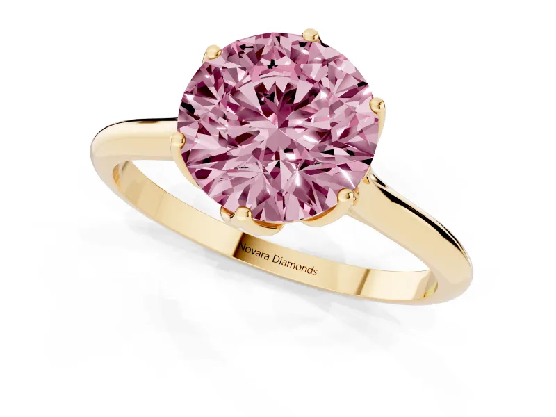 Round Cathedral Solitaire Engagement Ring Setting for a Fancy Pink Lab-Grown Diamond | Tulip Gallery | Yellow Gold