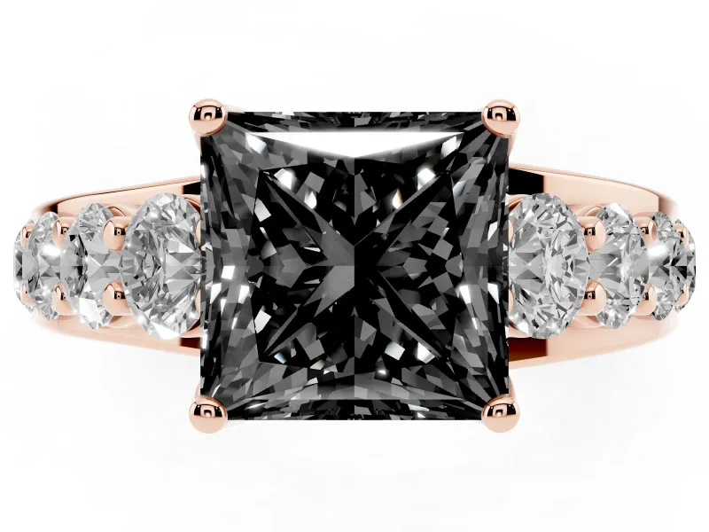 Princess Cut Engagement Ring Setting for a Black Center | Rose Gold