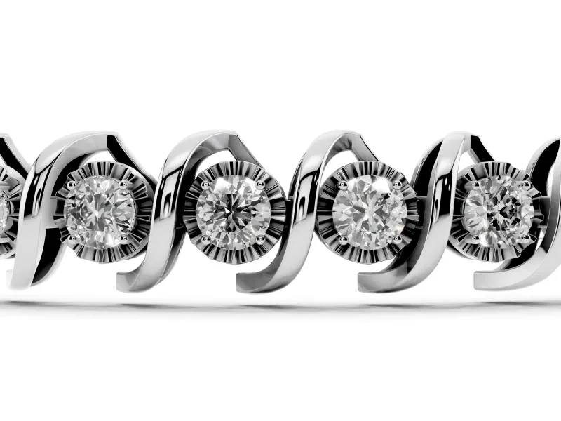 Round Lab-Grown Diamond Swirl Link Tennis Bracelet | Faceted Illusion Plates | Sterling Silver