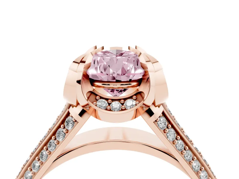 Fancy Pink Pear Cut Diamond Pavé Split Shank Solitaire Ring Set in Rose gold with Prong Setting