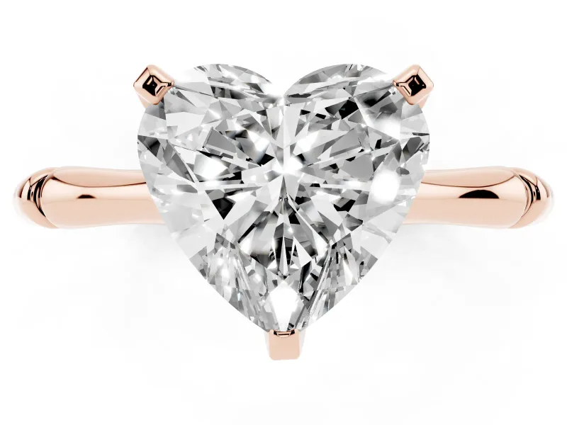 Heart Cut Diamond Solitaire Ring Set in Rose gold with Bamboo Band and Prong Setting