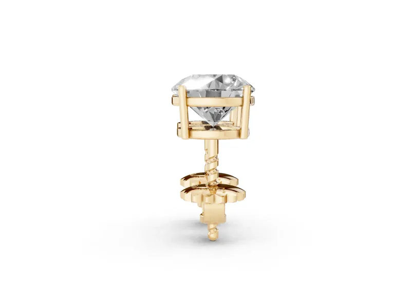 Round Cut Diamond Solitaire Stud Earrings Set in Yellow gold with Basket Setting