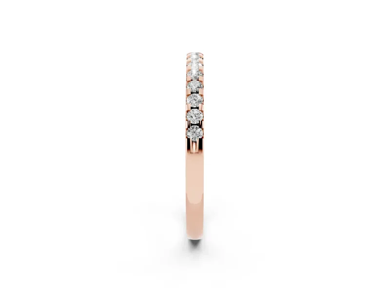 Round Diamond Pavé Half Eternity Band Set in Rose gold with Shared Prong Setting