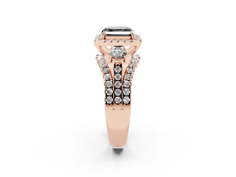 Asscher Cut Halo Split Shank Engagement Ring Setting for a Black Center | Rose Gold