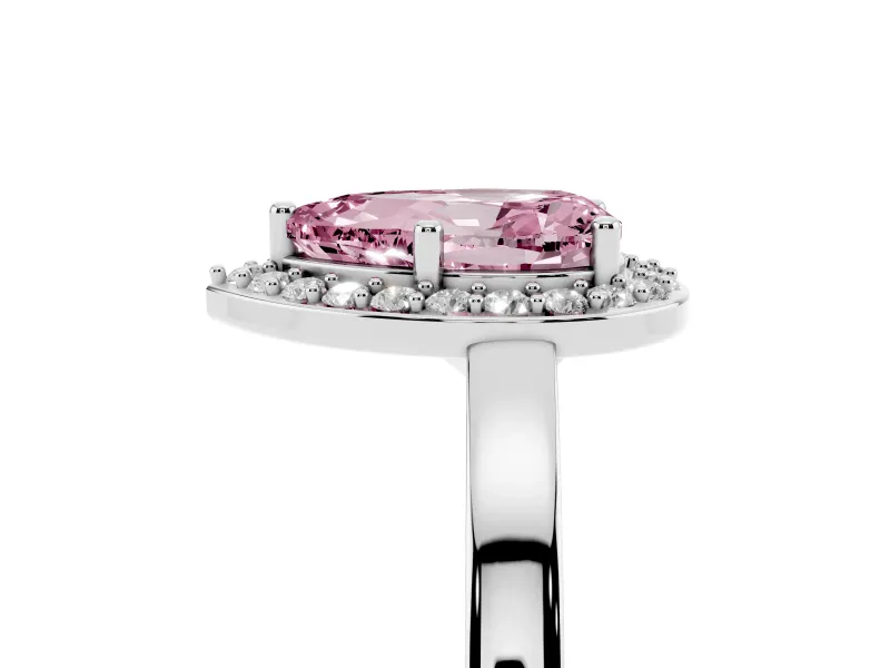 Fancy Pink Pear Cut Diamond Halo Ring Set in Silver with Solitaire Band and Prong Setting