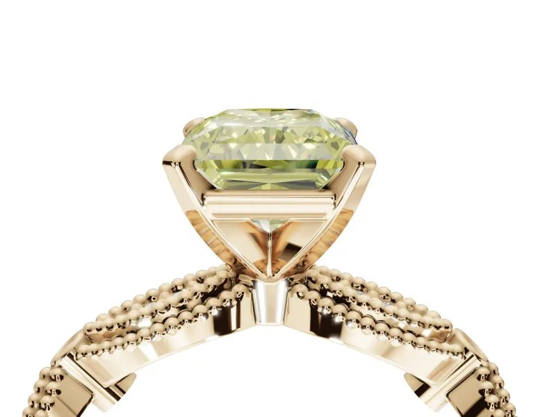 Radiant Cut Vintage Engagement Ring Setting for a Fancy Yellow Lab-Grown Diamond | Graduated Stations | Yellow Gold