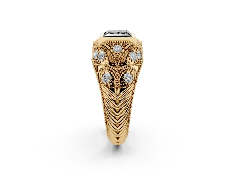 Princess Cut Vintage Bezel Engagement Ring Setting for a Black Center | Milgrain Band | Yellow Gold