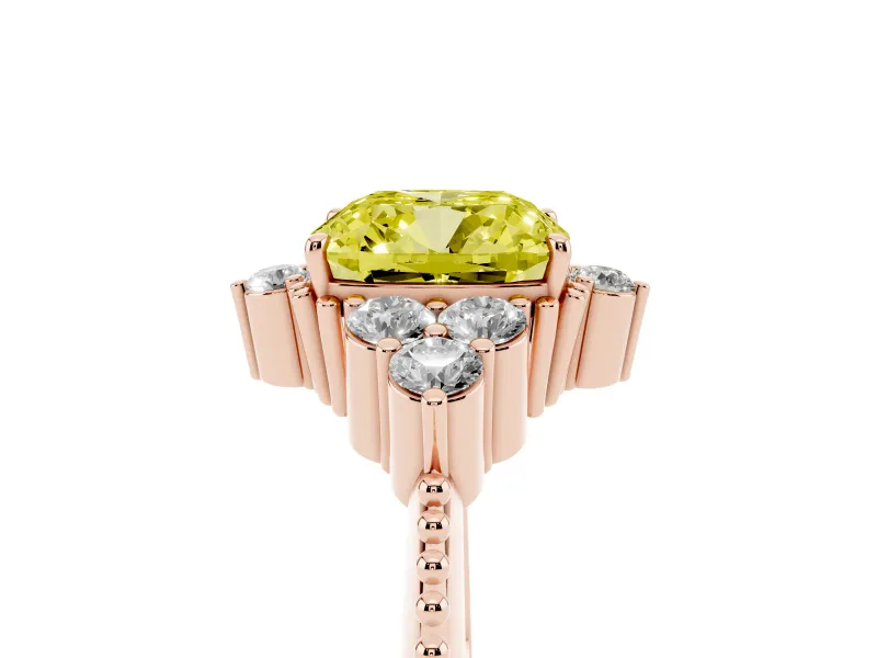 Cushion Cut Cluster Engagement Ring Setting for a Fancy Yellow Lab-Grown Diamond | Rose Gold