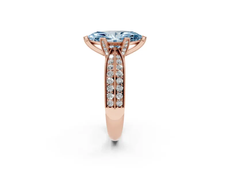 Marquise Milgrain Solitaire Engagement Ring Setting for a Fancy Blue Lab-Grown Diamond | Rose Gold