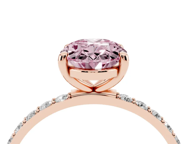 Oval Pave Solitaire Engagement Ring Setting for a Fancy Pink Lab-Grown Diamond | Pave Shoulders | Rose Gold
