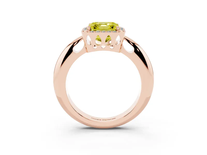 Asscher Cut Halo Engagement Ring Setting for a Fancy Yellow Lab-Grown Diamond | Plain Tapered Band | Rose Gold