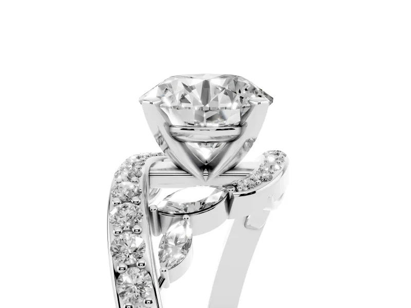 Round Bypass Pavé Engagement Ring Setting | Marquise Accents | Sterling Silver
