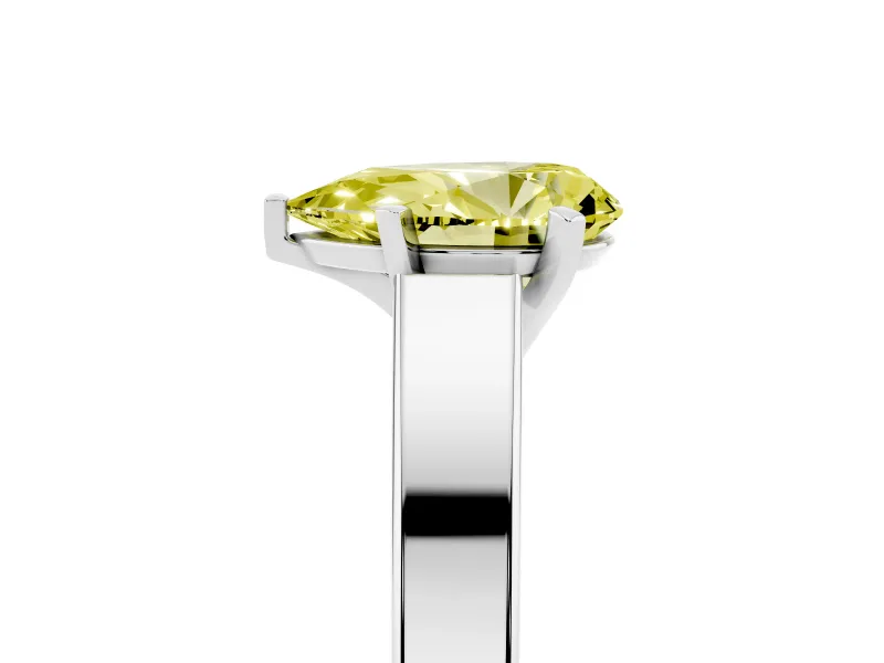 Fancy Yellow Pear Cut Diamond Solitaire Engagement Ring Set in Platinum with Prong Setting and Tapered Band