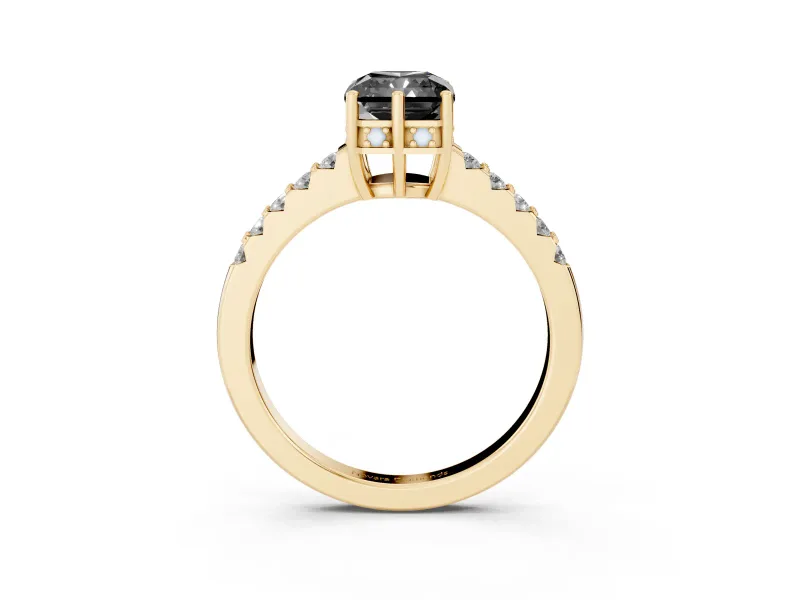 Radiant Cut Hidden Halo Engagement Ring Setting for a Black Center | Yellow Gold