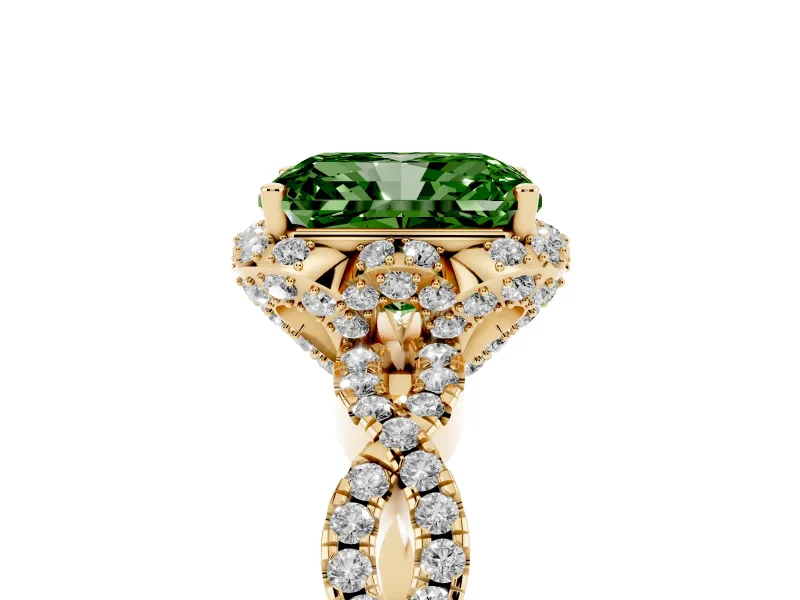 Radiant Cut Halo Engagement Ring Setting for a Fancy Green Lab-Grown Diamond | Yellow Gold - Design NV-24725