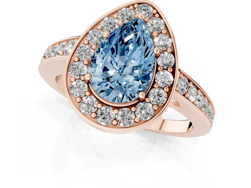 Pear-Shaped Framed Halo Engagement Ring Setting for a Fancy Blue Lab-Grown Diamond | Rose Gold
