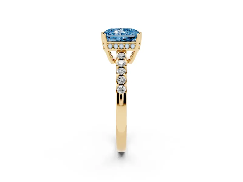 Radiant Cut Engagement Ring Setting for a Fancy Blue Lab-Grown Diamond | Yellow Gold - Design NV-24649