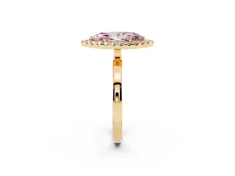 Marquise Thin Halo Engagement Ring Setting for a Fancy Pink Lab-Grown Diamond | Plain Polished Band | Yellow Gold