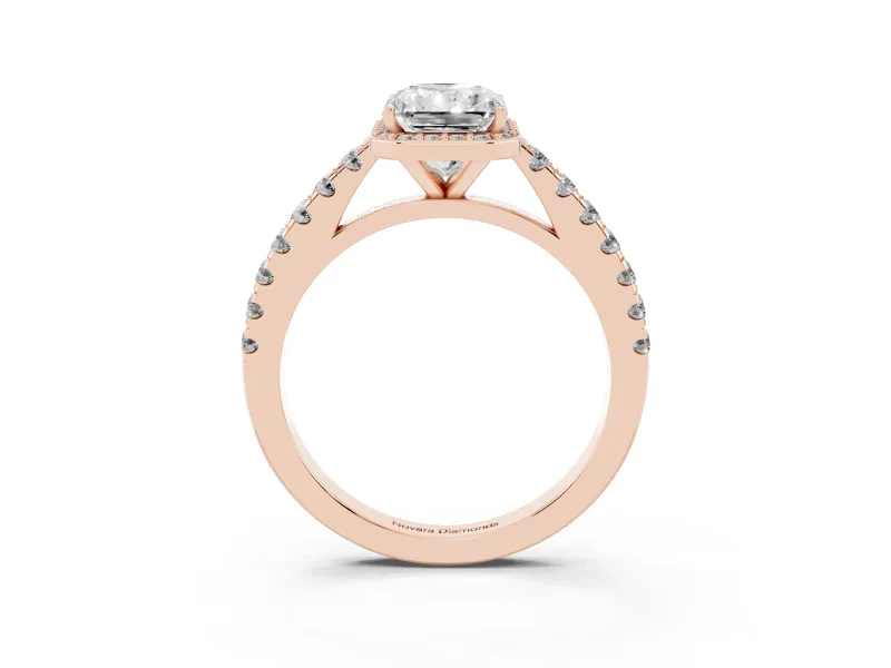 Radiant Cut Halo Pavé Engagement Ring Setting | Single Row Shoulders | Rose Gold