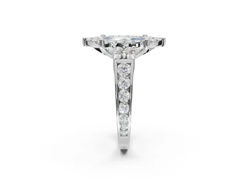 Marquise Halo Engagement Ring Setting for a Fancy Blue Lab-Grown Diamond | Side Clusters | Platinum