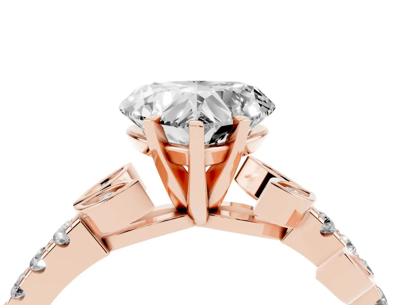 Heart Cut Diamond Solitaire Leaf-Inspired Ring Set in Rose gold with Pavé Band and Prong Setting