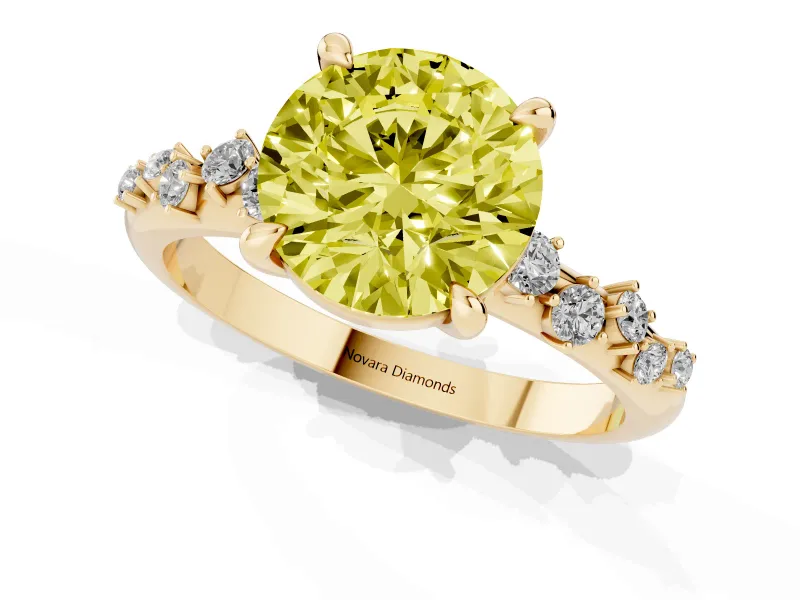 Round Graduated Accent Engagement Ring Setting for a Fancy Yellow Lab-Grown Diamond | Yellow Gold
