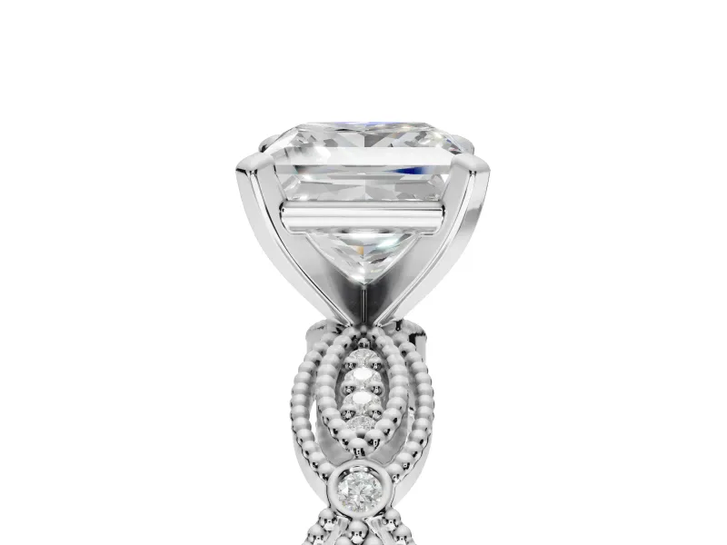 Princess Cut Vintage Milgrain Engagement Ring Setting | Graduated Stations | Platinum