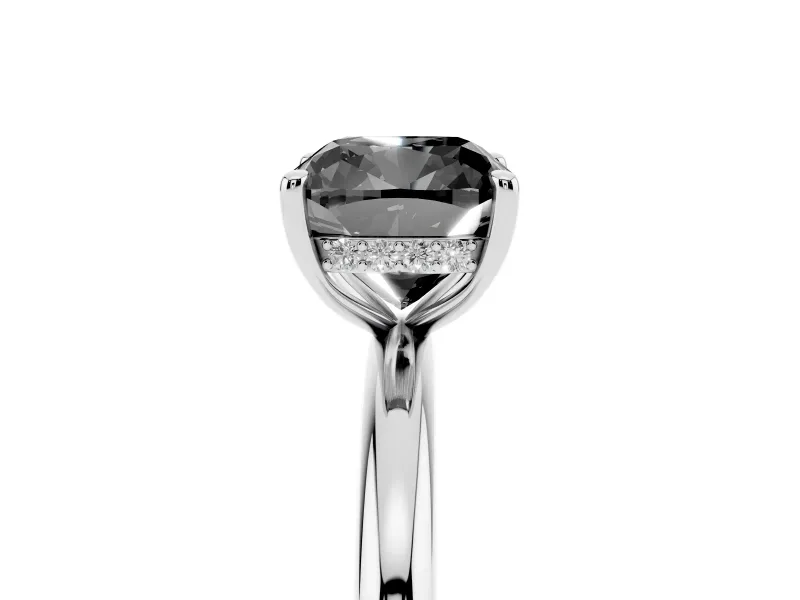 Fancy Black Cushion Cut Diamond Solitaire Ring Set in Silver with Thin Band and Prong Setting