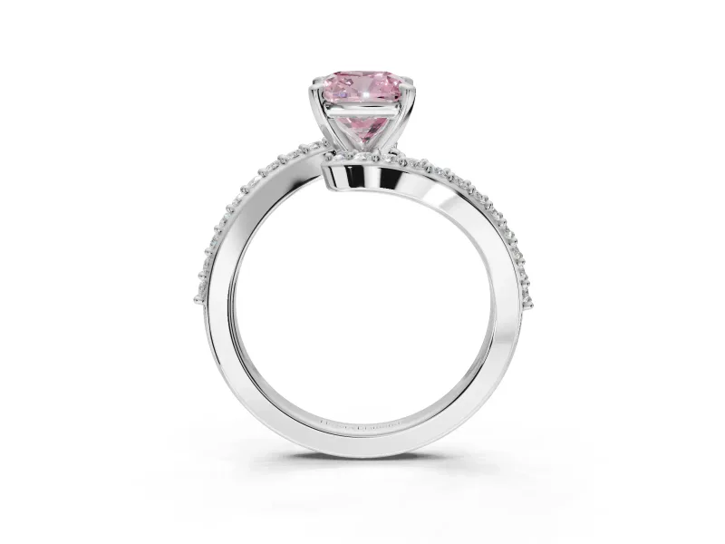 Cushion Cut Bypass Pavé Engagement Ring Setting for a Fancy Pink Lab-Grown Diamond | Platinum